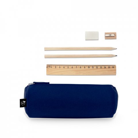 NOMAD. Wielofunkcyjne etui z filcu pochodzącego z recyklingu (100% rPET) z linijką, oł&oacute;wkami, gumką i temper&oacute;wką - Granatowy