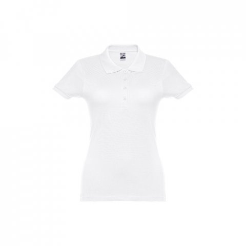 THC EVE WH. Polo da donna a maniche corte con cintura in cotone cardato - Bianco