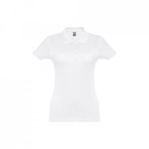 THC EVE WH. Polo da donna a maniche corte con cintura in cotone cardato - Bianco