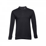 THC BERN. Men's long-sleeved 100% cotton piqu&eacute; polo shirt with removable label - Black