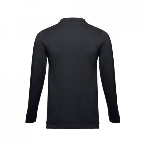 THC BERN. Men's long-sleeved 100% cotton piqu&eacute; polo shirt with removable label - Black
