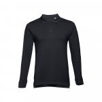 THC BERN. Men's long-sleeved 100% cotton piqu&eacute; polo shirt with removable label - Black