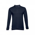 THC BERN. Men's long-sleeved 100% cotton piqu&eacute; polo shirt with removable label - Blue