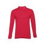 THC BERN. Men's long-sleeved 100% cotton piqu&eacute; polo shirt with removable label - Red