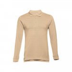 THC BERN. Men's long-sleeved 100% cotton piqu&eacute; polo shirt with removable label - Light brown