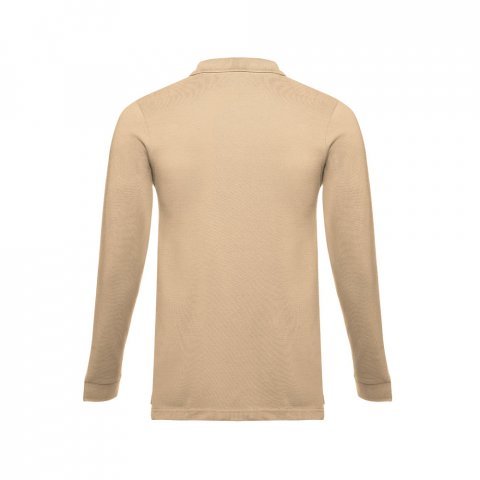 THC BERN. Men's long-sleeved 100% cotton piqu&eacute; polo shirt with removable label - Light brown