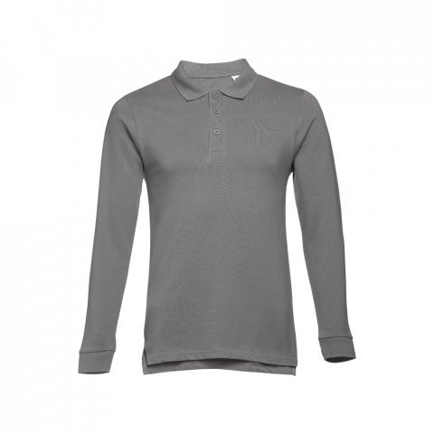 THC BERN. Men's long-sleeved 100% cotton piqu&eacute; polo shirt with removable label - Grey