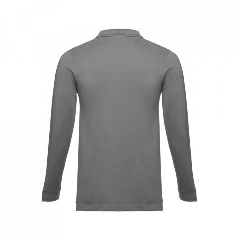 THC BERN. Men's long-sleeved 100% cotton piqu&eacute; polo shirt with removable label - Grey