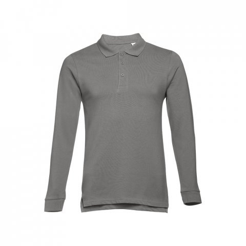 THC BERN. Men's long-sleeved 100% cotton piqu&eacute; polo shirt with removable label - Grey