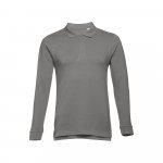 THC BERN. Men's long-sleeved 100% cotton piqu&eacute; polo shirt with removable label - Grey