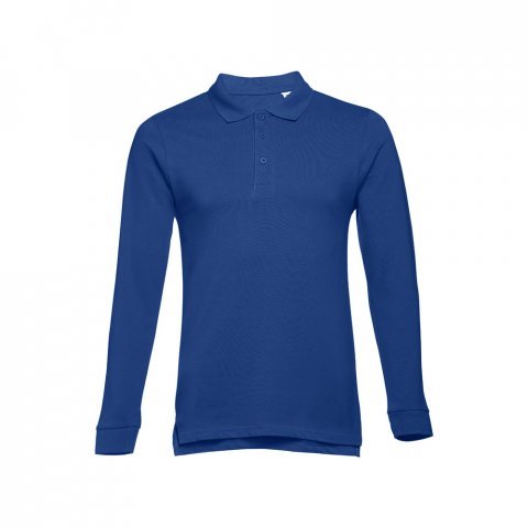 THC BERN. Men's long-sleeved 100% cotton piqu&eacute; polo shirt with removable label - Royal blue