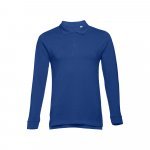 THC BERN. Men's long-sleeved 100% cotton piqu&eacute; polo shirt with removable label - Royal blue