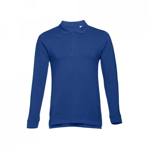 THC BERN. Men's long-sleeved 100% cotton piqu&eacute; polo shirt with removable label - Royal blue