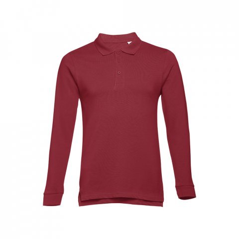 THC BERN. Men's long-sleeved 100% cotton piqu&eacute; polo shirt with removable label - Burgundy