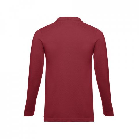 THC BERN. Men's long-sleeved 100% cotton piqu&eacute; polo shirt with removable label - Burgundy