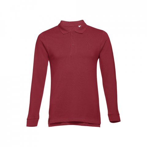 THC BERN. Men's long-sleeved 100% cotton piqu&eacute; polo shirt with removable label - Burgundy