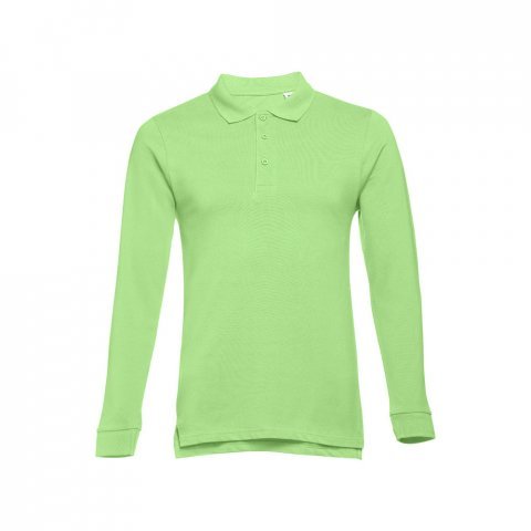 THC BERN. Men's long-sleeved 100% cotton piqu&eacute; polo shirt with removable label - Light green