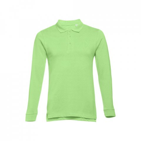 THC BERN. Men's long-sleeved 100% cotton piqu&eacute; polo shirt with removable label - Light green