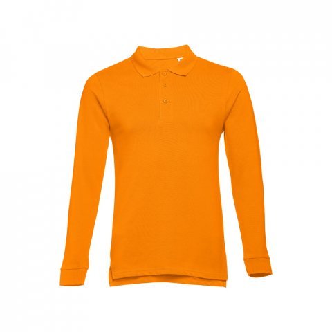 THC BERN. Men's long-sleeved 100% cotton piqu&eacute; polo shirt with removable label - Orange