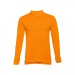 THC BERN. Men's long-sleeved 100% cotton piqu&eacute; polo shirt with removable label - Orange