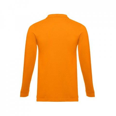 THC BERN. Men's long-sleeved 100% cotton piqu&eacute; polo shirt with removable label - Orange