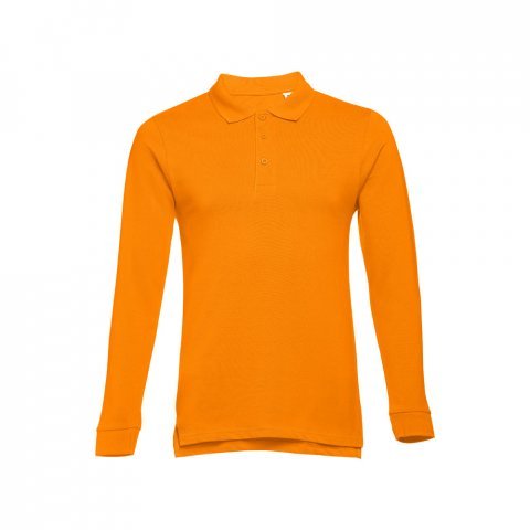 THC BERN. Men's long-sleeved 100% cotton piqu&eacute; polo shirt with removable label - Orange