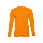 THC BERN. Men's long-sleeved 100% cotton piqu&eacute; polo shirt with removable label - Orange