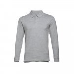 THC BERN. Men's long-sleeved 100% cotton piqu&eacute; polo shirt with removable label - Heather light grey
