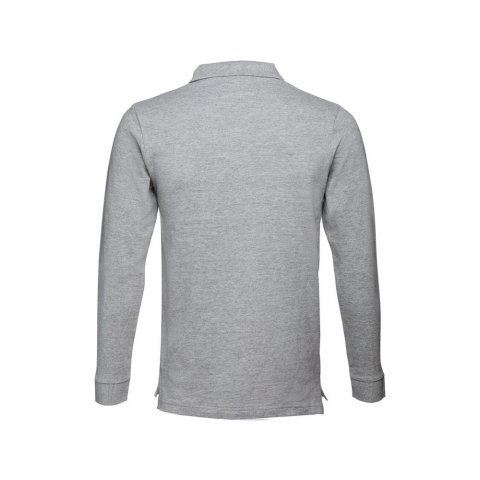 THC BERN. Men's long-sleeved 100% cotton piqu&eacute; polo shirt with removable label - Heather light grey