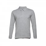 THC BERN. Men's long-sleeved 100% cotton piqu&eacute; polo shirt with removable label - Heather light grey