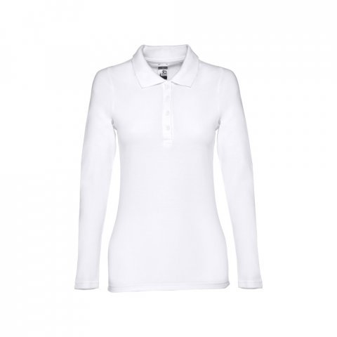 THC BERN WOMEN WH. Polo de manga comprida para senhora em algod&atilde;o cardado - Branco