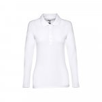 THC BERN WOMEN WH. Polo de manga comprida para senhora em algod&atilde;o cardado - Branco