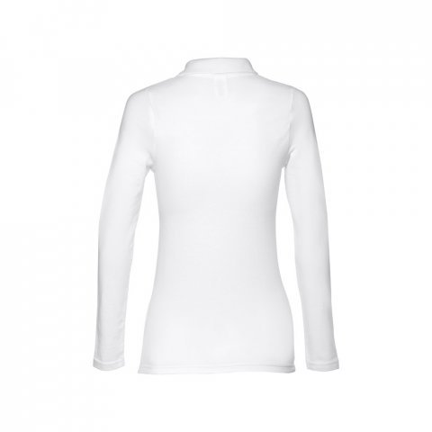 THC BERN WOMEN WH. Polo de manga comprida para senhora em algod&atilde;o cardado - Branco