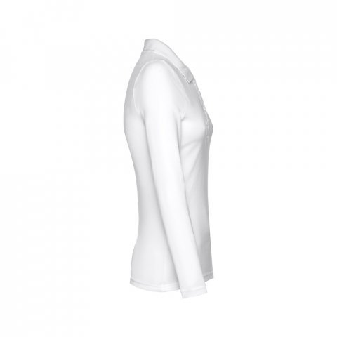 THC BERN WOMEN WH. Polo de manga comprida para senhora em algod&atilde;o cardado - Branco