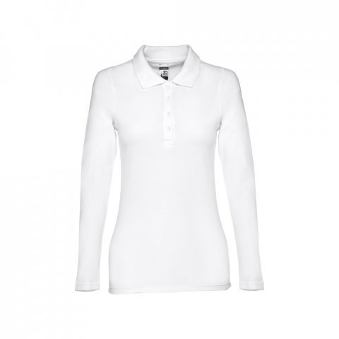 THC BERN WOMEN WH. Polo de manga comprida para senhora em algod&atilde;o cardado - Branco