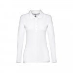 THC BERN WOMEN WH. Polo de manga comprida para senhora em algod&atilde;o cardado - Branco