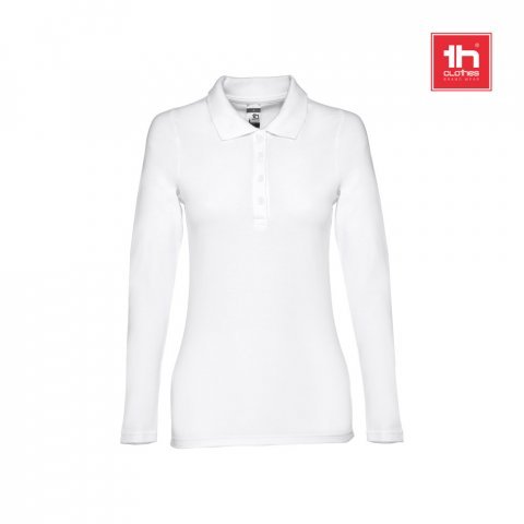 THC BERN WOMEN WH. Polo de manga comprida para senhora em algod&atilde;o cardado