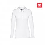 THC BERN WOMEN WH. Polo de manga comprida para senhora em algod&atilde;o cardado
