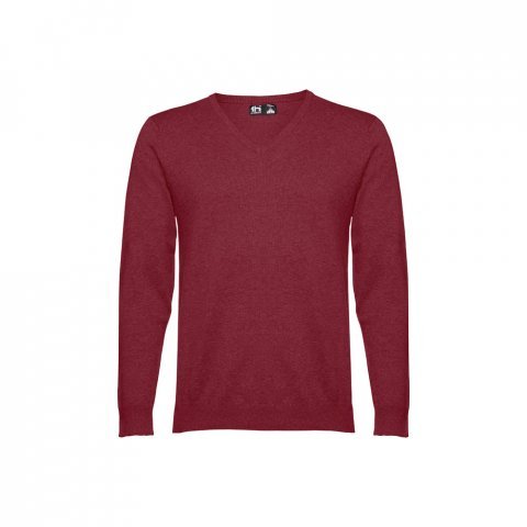 THC MILAN. Pull col V pour homme en coton et polyamide - Bordeaux