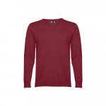 THC MILAN. Pull col V pour homme en coton et polyamide - Bordeaux