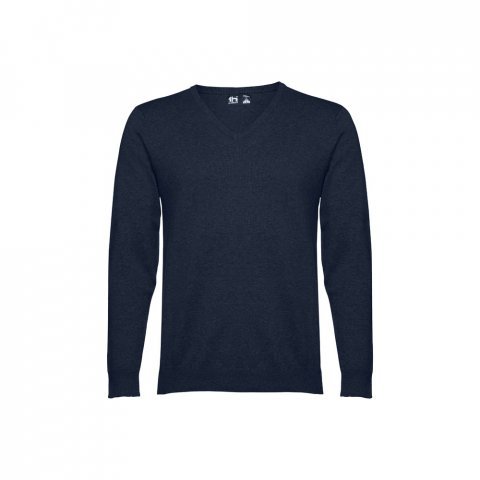 THC MILAN. Pull col V pour homme en coton et polyamide - Bleu marine