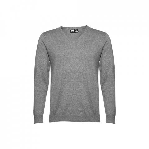 THC MILAN. Pull col V pour homme en coton et polyamide - Gris matte