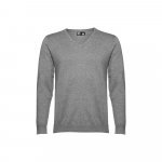 THC MILAN. Pull col V pour homme en coton et polyamide - Gris matte