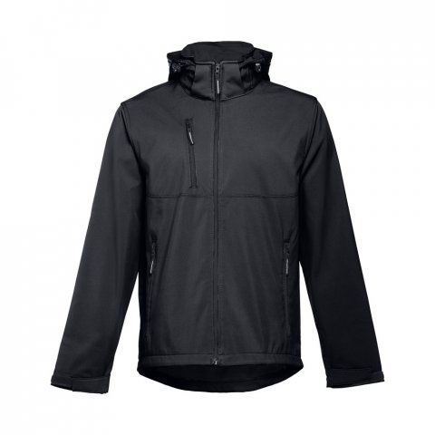 THC ZAGREB. Miesten softshell-takki irrotettavalla hupulla ja py&ouml;ristetyll&auml; helmalla - Musta