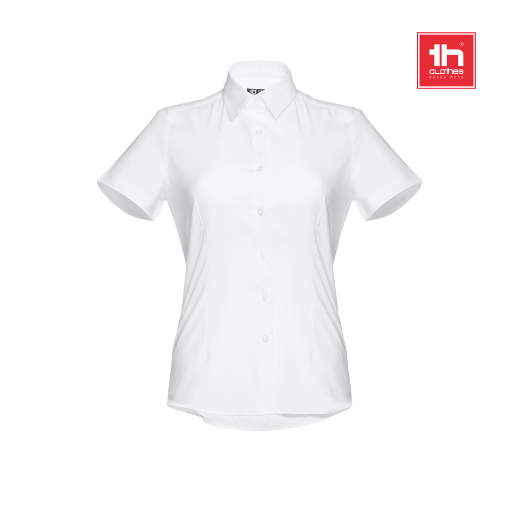 THC LONDON WOMEN WH. Camicia oxford da donna a maniche corte. Colore bianco