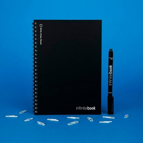 INFINITEBOOK PLAIN A5. A5 Infinitebook with flexible cover and 15 plain whiteboard pages - Black