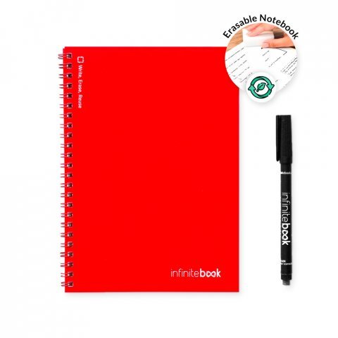 INFINITEBOOK PLAIN A5. A5 Infinitebook with flexible cover and 15 plain whiteboard pages - Red