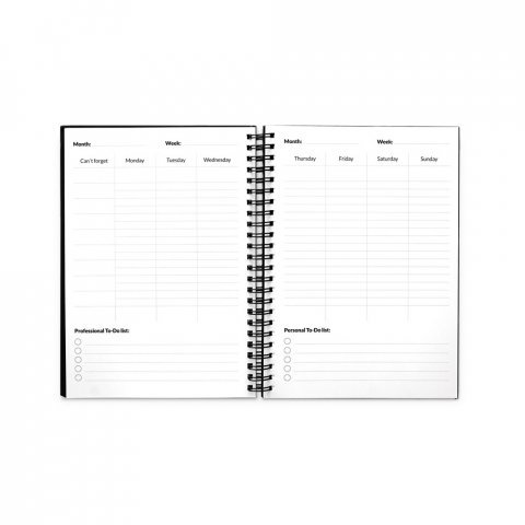STARTER KIT INFINITE PLANNER A5. Le set comprend un "infinite Diary", un kit de nettoyage, un marqueur et un porte-marqueur - Noir