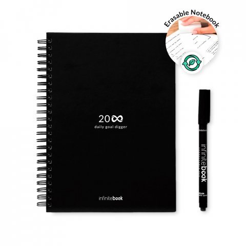 STARTER KIT INFINITE PLANNER A5. Le set comprend un "infinite Diary", un kit de nettoyage, un marqueur et un porte-marqueur - Noir