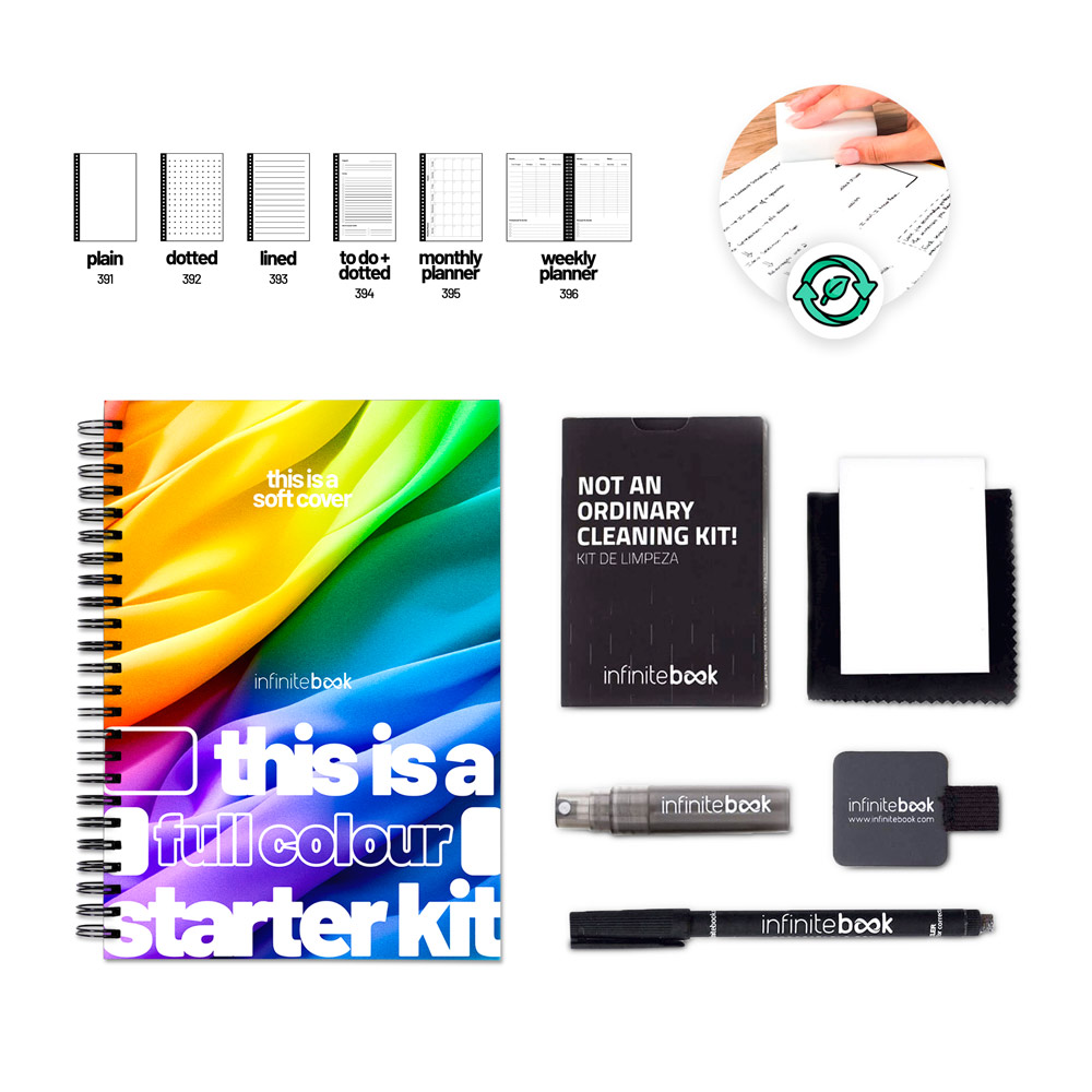 Starter Kit A5 "Infinitebook" com capa flexível, inclui personalização "Full Colour" na capa e no verso — Personalizado